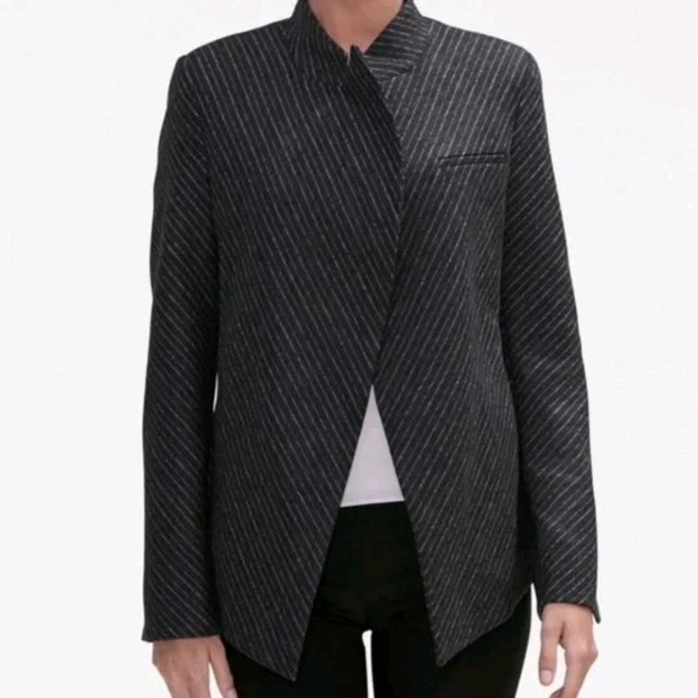 MM Lafleur Oliver Pinstripe Blazer 6 Charcoal Gray Wool Blend